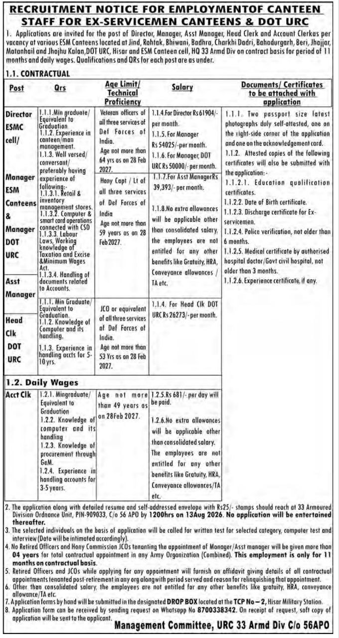 Recruitment Notice for Employment of Canteen Staff notification